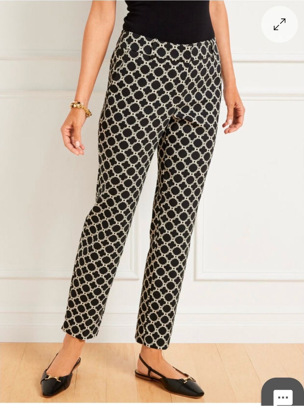Talbots Hampshire Ankle Pants Black White Cotton Blend. Size 14